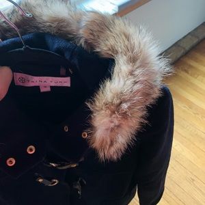 Coyote-Fur Trim Wool Blend Coat